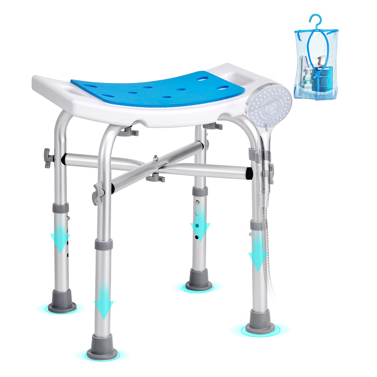 Adjustable Shower Stool With Crossbar For Elderly And Disabled_voghion.com